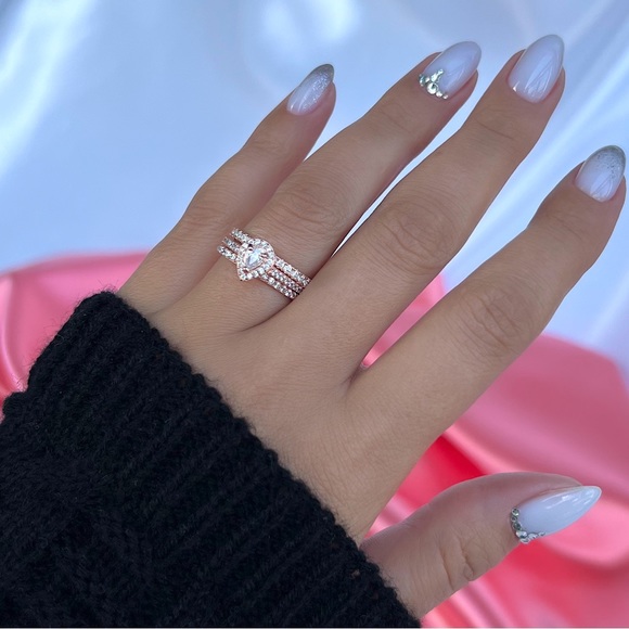 Rose Gold Plated 925 Sterling Silver Simulated Diamond Engagement Stackable Ring - Picture 11 of 14